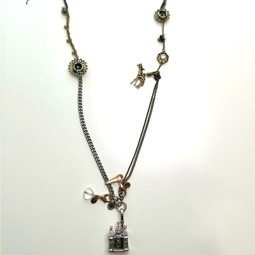 Juicy Couture Chunky Charm Silver Gold Black Tone Crystal Statement Necklace - Picture 15 of 16